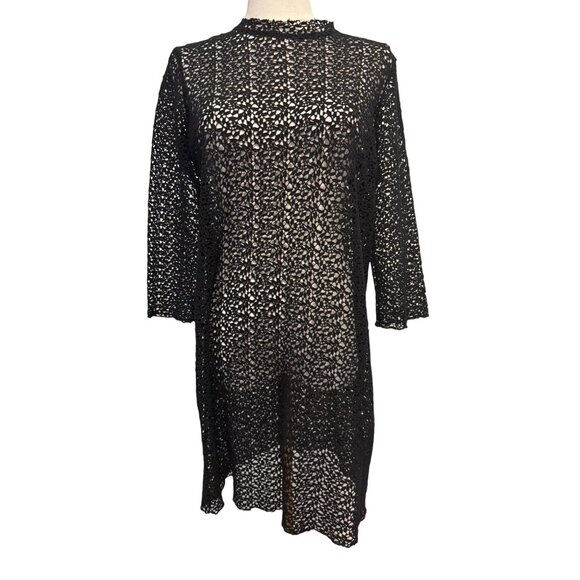 ZARA Medium Vintage-Inspired W&B Black Crochet Dress - Picture 1 of 15